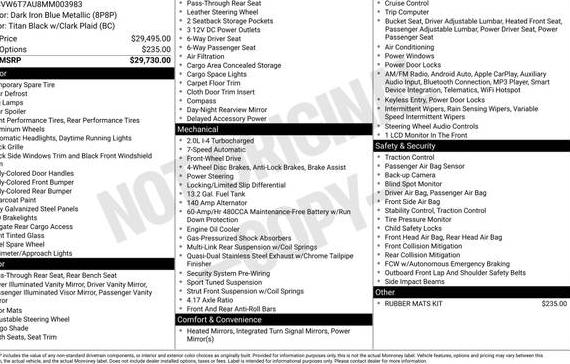 VOLKSWAGEN GOLF GTI 2021 3VW6T7AU8MM003983 image